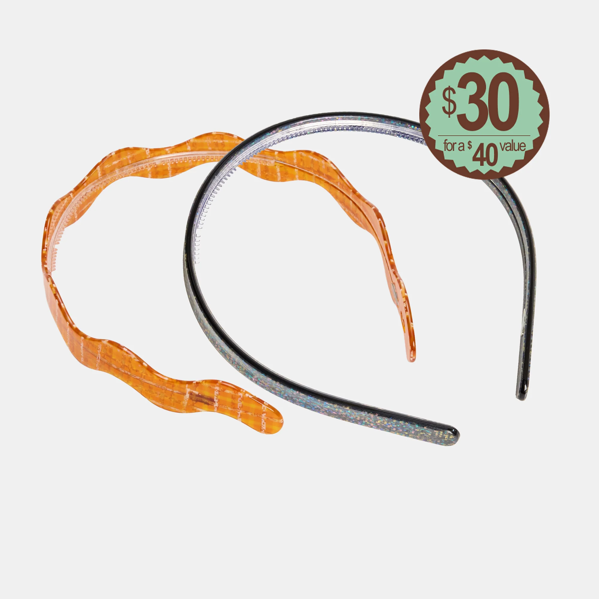 Wavy Caramel Plaid + Classic Dark Sparkle Headband Bundle